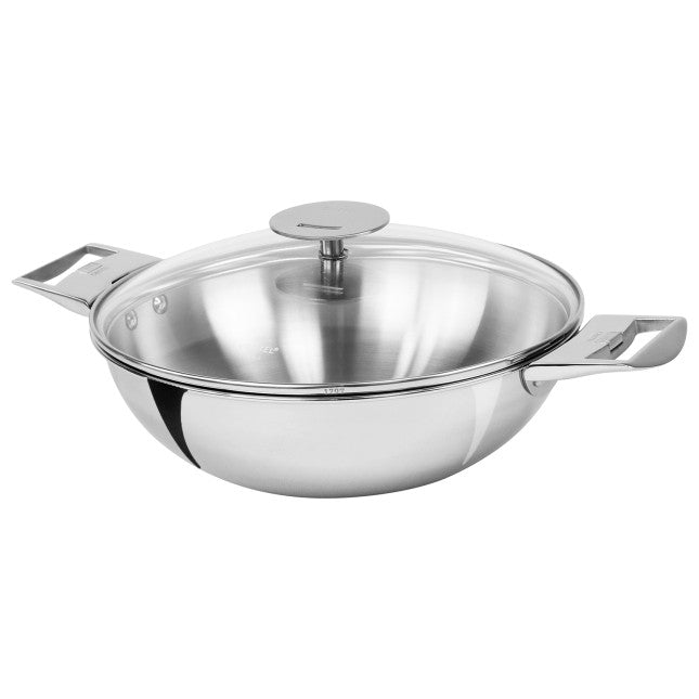 Wok inox à poignée amovible